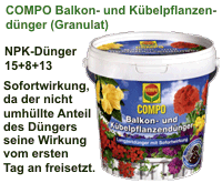 Um mehr zu COMPO Balkon- und Kübelpflanzendünger  für den Kleingarten zu erfahren, hier anklicken.