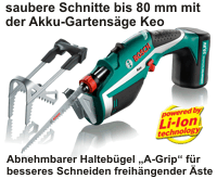Um mehr zu Kleingärtner empfehlen - Akku-Gartensäge Keo zu erfahren, hier anklicken.