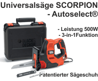 Um mehr zu 500W 3-in-1 Autoselect® Universalsäge SCORPION® zu erfahren, hier anklicken.